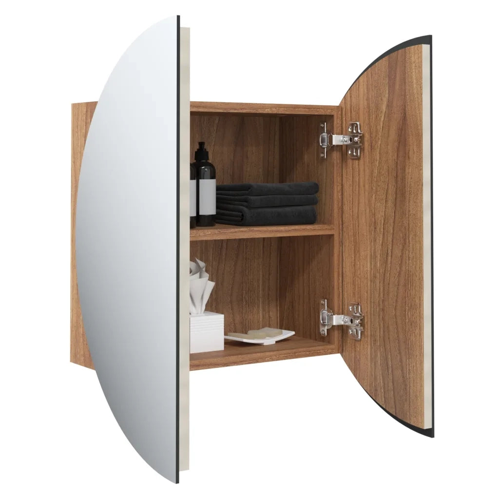 Armadio da Bagno con Specchio Rotondo e LED-Mobile bagno con specchio Rovere 47x47x17,5cm