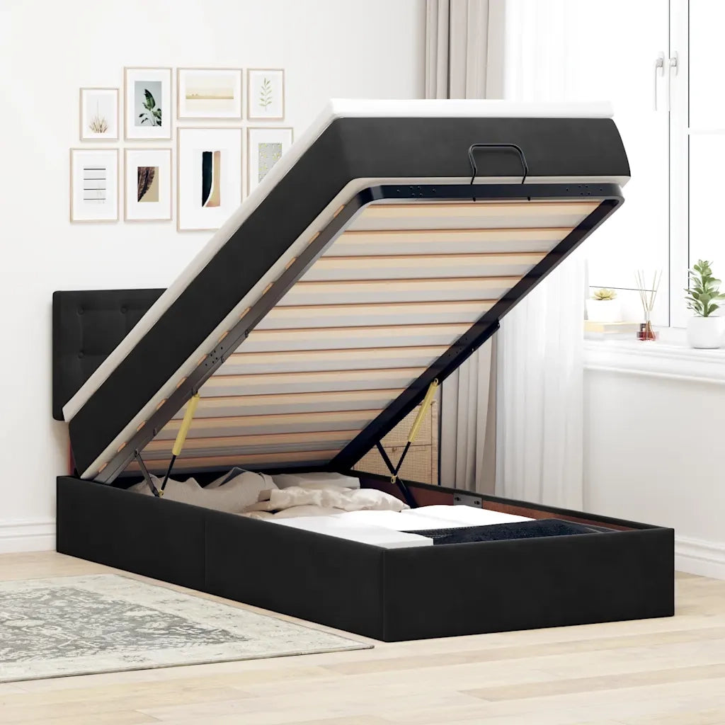 Pouf Letto con Materasso e LED Nero 80x200cm in Velluto