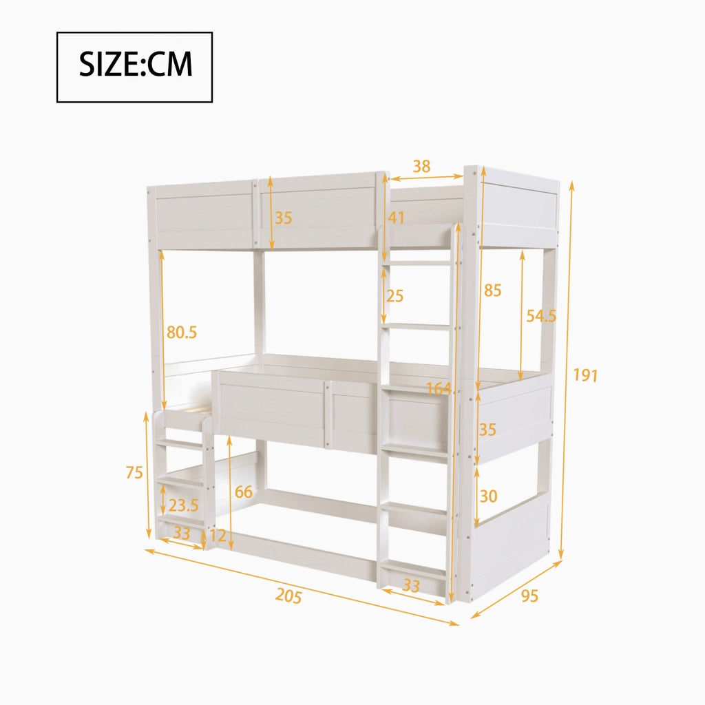 LETTO a castello triplo 90x200 cm in legno bianco