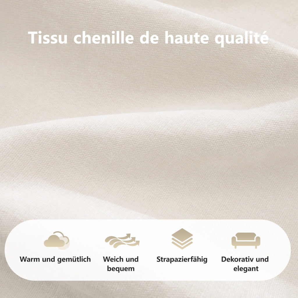 Pouf Ottoman in Chenille Beige Chiaro