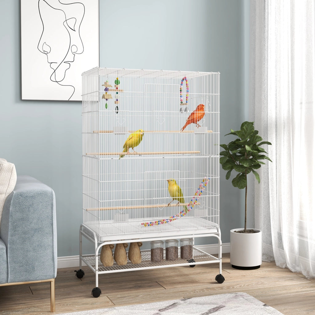 Gabbia per uccelli con ruote ¨C zephmum ¨C 79x49x133 cm bianco