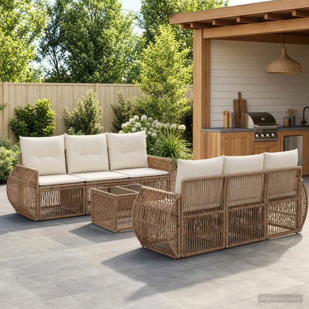 Set Divano da Giardino 7 pz Beige polyrattan 3435351