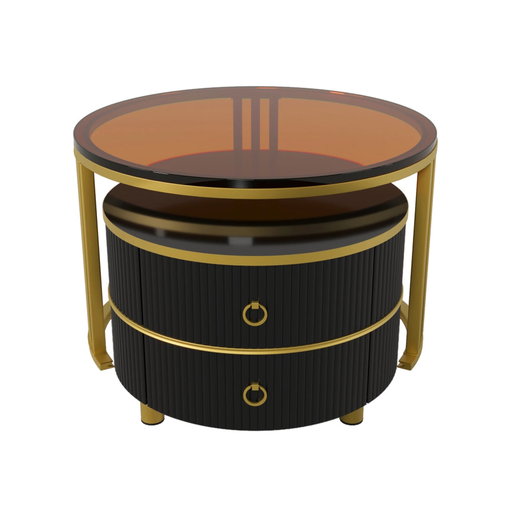 TAVOLINO da caffè rotondo 2 pezzi 70x70x45 + 50x50x40 cm nero e vetro