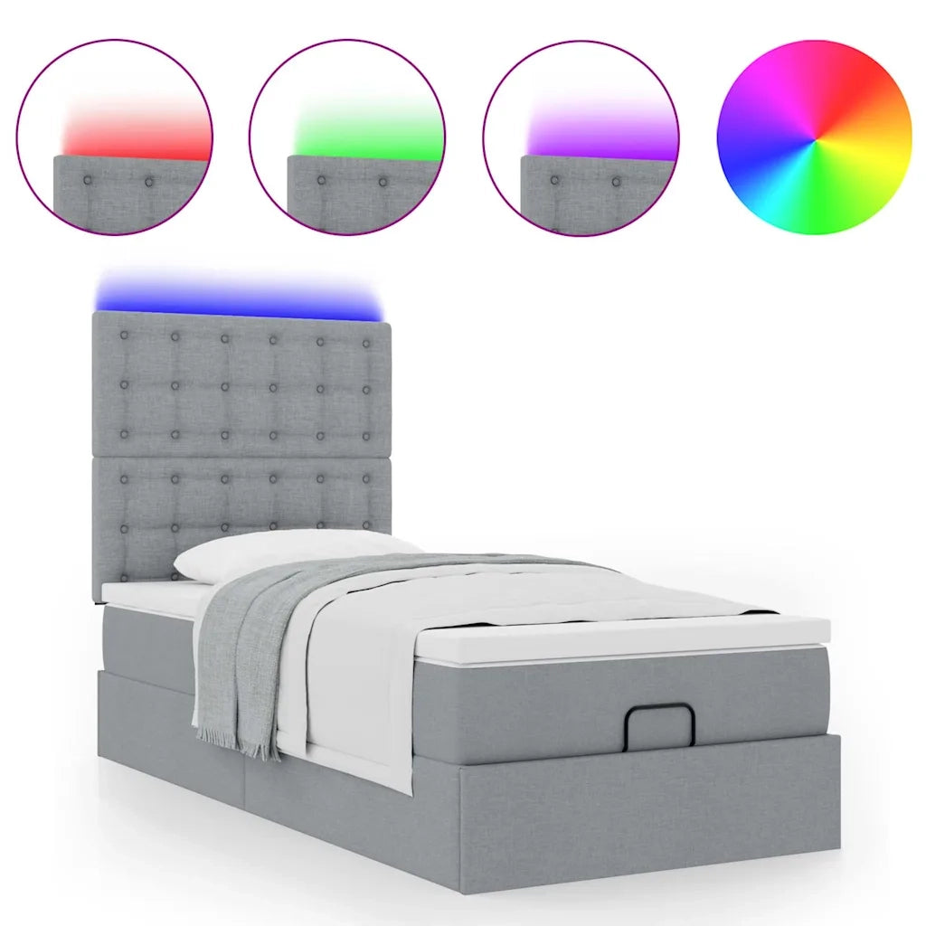 Pouf Letto con Materasso e LED Grigio Chiaro 90x200 cm Tessuto 3314141