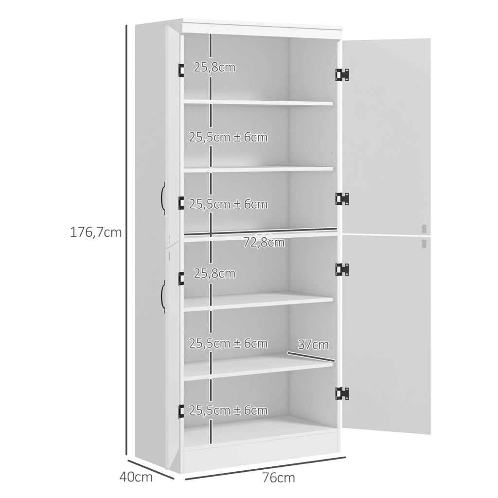 Armadio Buffet con 4 Porte e 6 Ripiani ¨C zephmum ¨C Bianco 76x40x177 cm