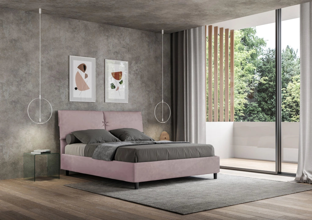 BS COM Letto matrimoniale contenitore imbottito 160x200 microfibra glicine