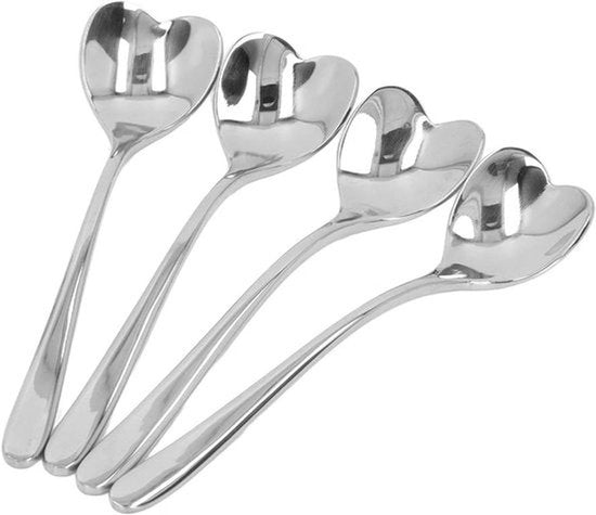 Set di cucchiai in acciaio inossidabile a forma di cuore miniatura - Zucchero per dessert - Set da 4 - RVS - Mescolare caffè cocktail milkshake
