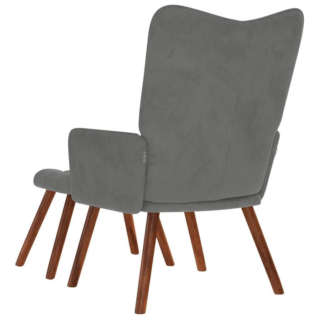 Poltrona Relax | Sedia Relax con Sgabello in Velluto Grigio Scuro