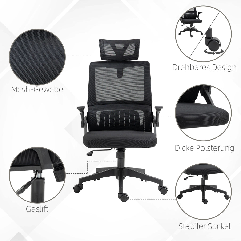 SEDIA da ufficio ergonomica regolabile con poggiatesta rete nera