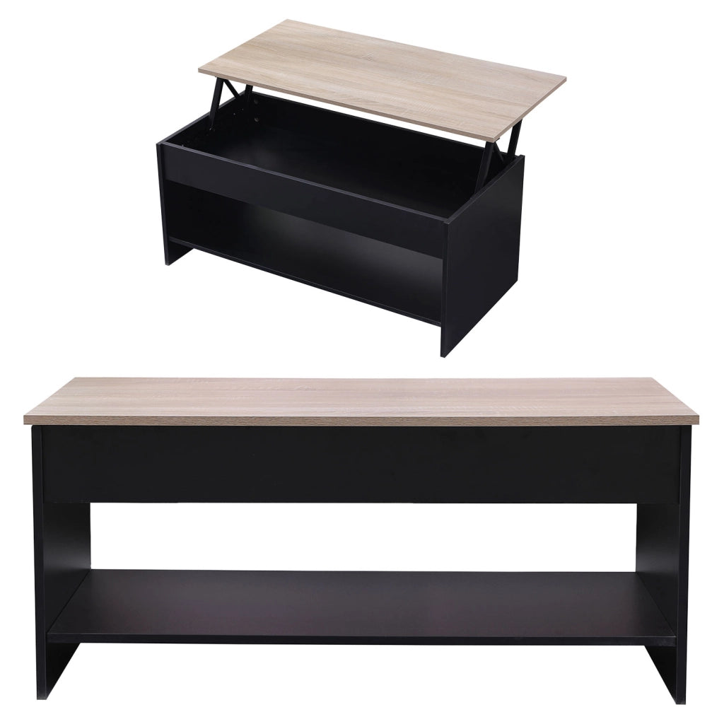 Tavolino con piano sollevabile, nero e legno HEDDA
