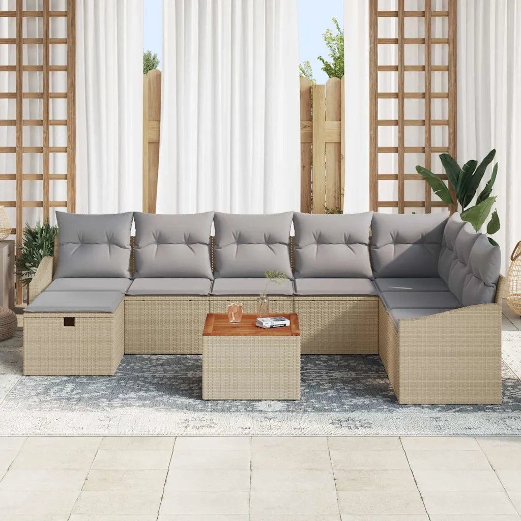 Set Divano da Giardino con cuscino 9 pcs Beige polyrattan 3359581