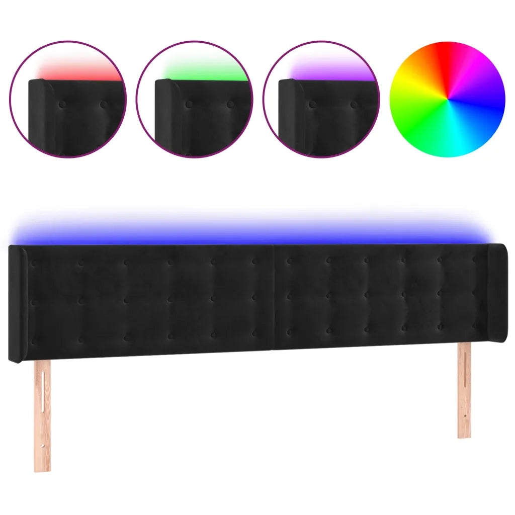Testiera a LED Nera 183x16x78/88 cm in Velluto 3123732