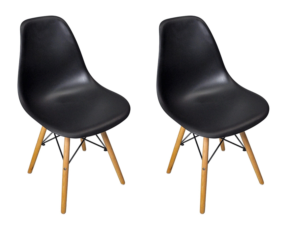 Sedia in plastica nera con gamba, piede in legno (2 pz) - SD10NOPL