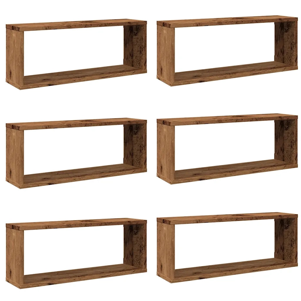 6 pz Mensole a Cubo Muro | Mensola a parete Legno Antico 60x15x23 cm in Truciolato