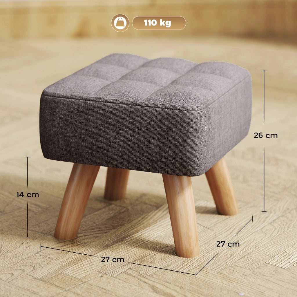 Pouf con rivestimento in lino e gambe in legno ¨C Minimal ¨C Grigio