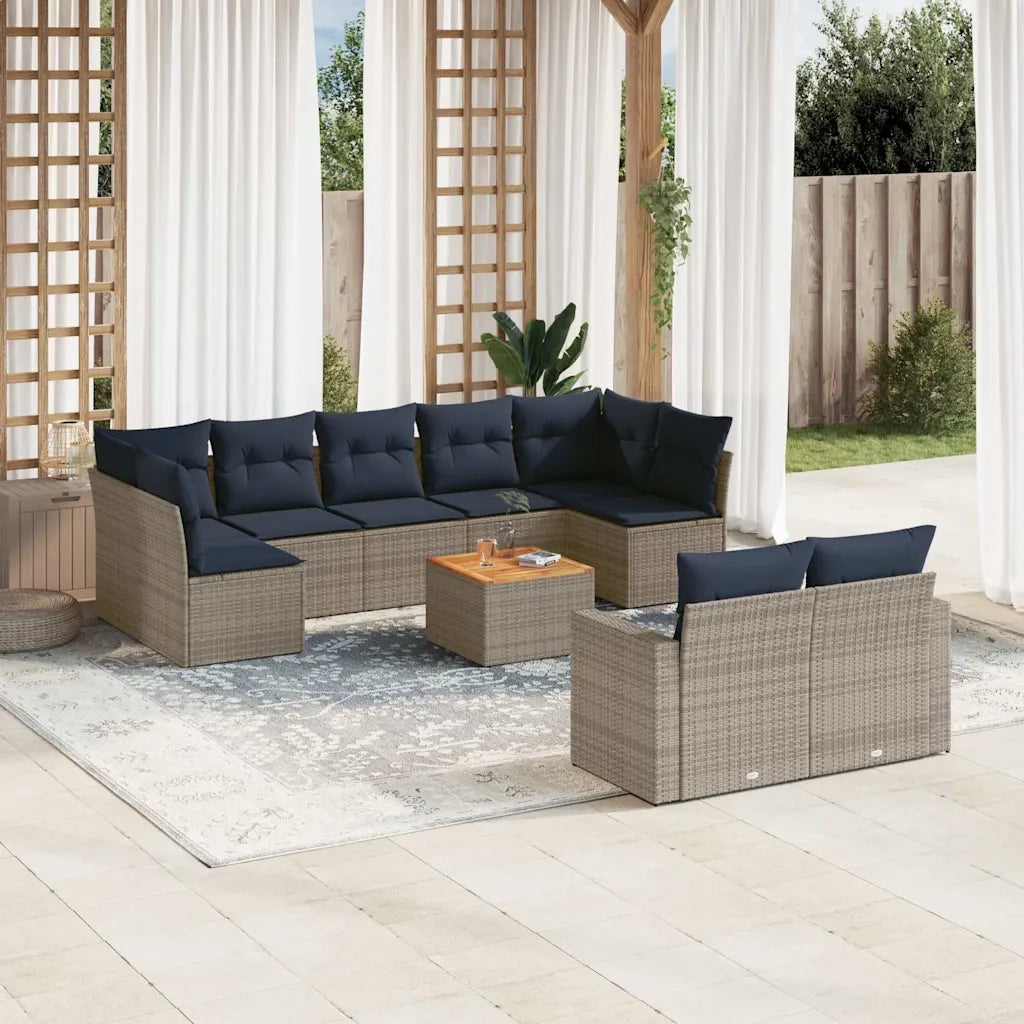 Set Divani da Giardino 10 pz con Cuscini Grigio in Polyrattan 3256607