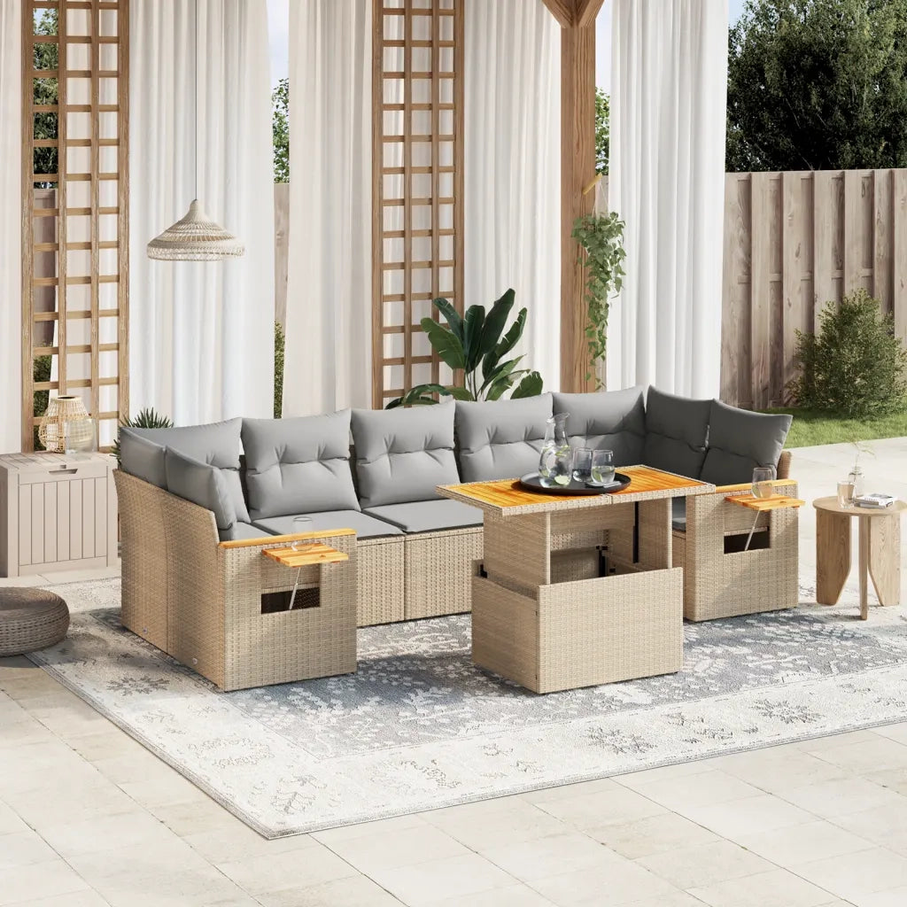 Set Divano da Giardino 8 pz con Cuscini Beige in Polyrattan 3273432