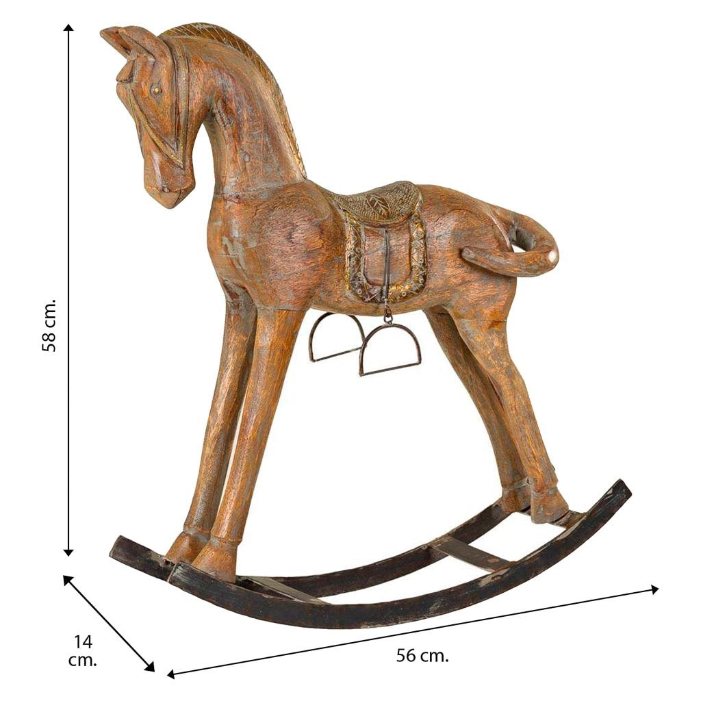 Cavallo a dondolo legno artigianale marrone 56x14x58h cm