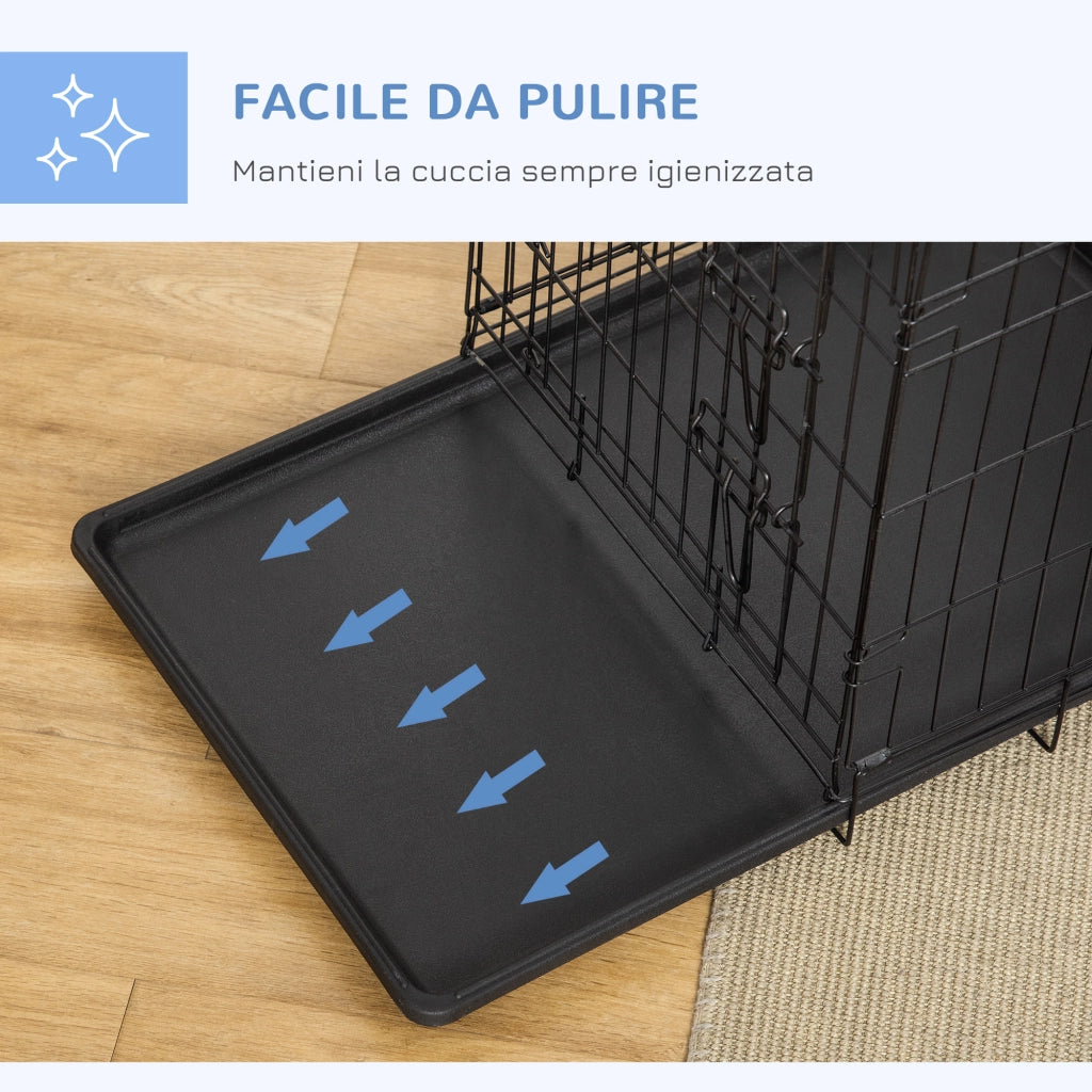 EasyComfort Gabbia per Animali Domestici Trasportino per Cani e Gatti Pieghevole in Acciaio Doppia Apertura, 76x46x52cm, Nero