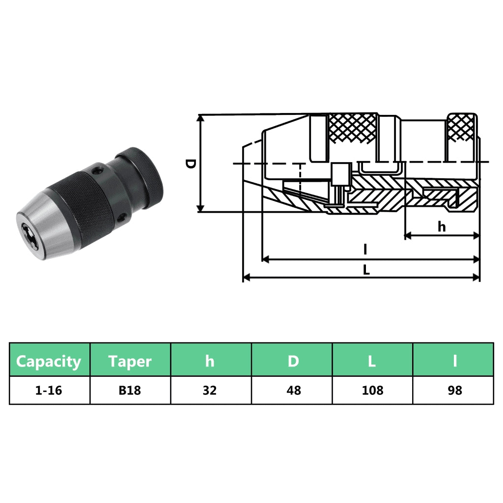 Mandrino per Trapano a Rilascio Rapido MT2-B18 Serraggio 16 mm cod mxl 67149
