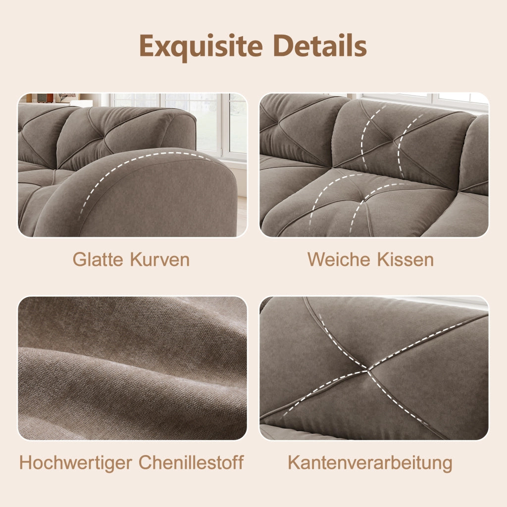 Sofa modulare extra grande senza cornice - Zephmum- 3 posti tessuto Chenille antiscivolo
