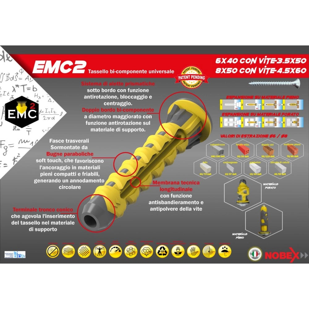 Nobex ecm2 tassello bimateriale universale da 8mm con vite - 150pz