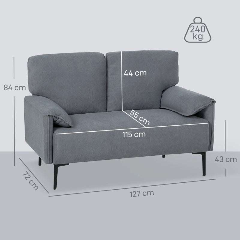 DIVANO 2 posti 127 cm Grigio con 2 cuscini schienale