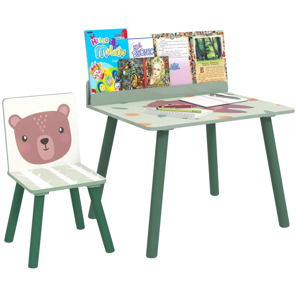 Set Tavolo e Sedia per Bambini con Ripiano Portaoggetti Verde