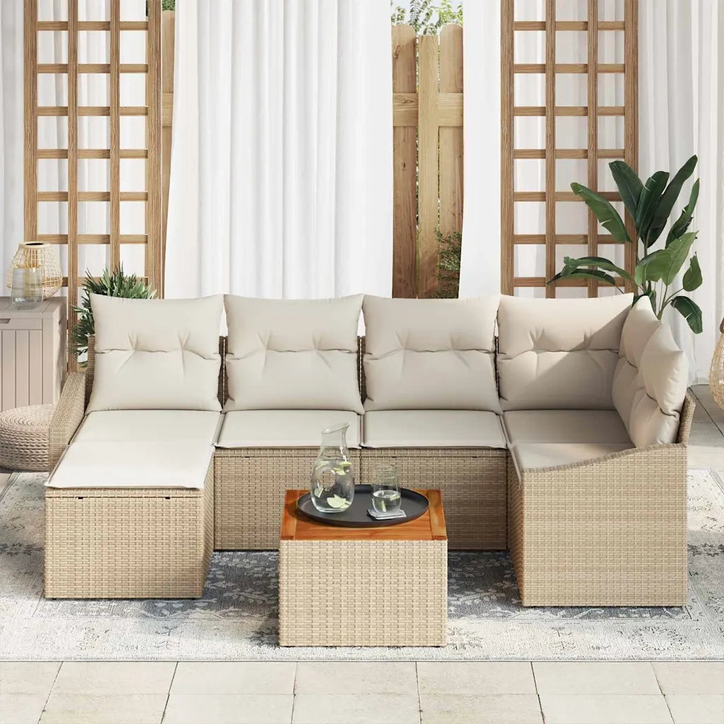 Set Divano da Giardino con cuscino 7 pcs Beige polyrattan 3347855
