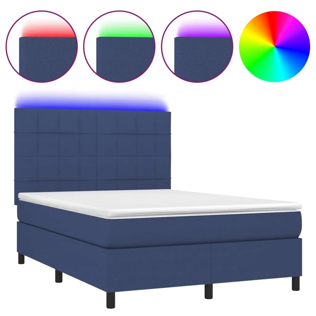 Letto a Molle con Materasso e LED Blu 140x190 cm in Tessuto 3134875