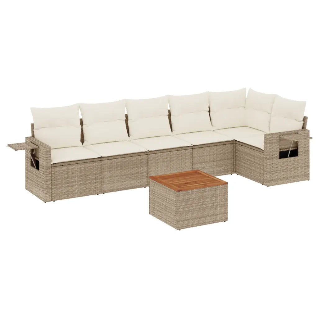 Set Divani da Giardino 7 pz con Cuscini Beige in Polyrattan