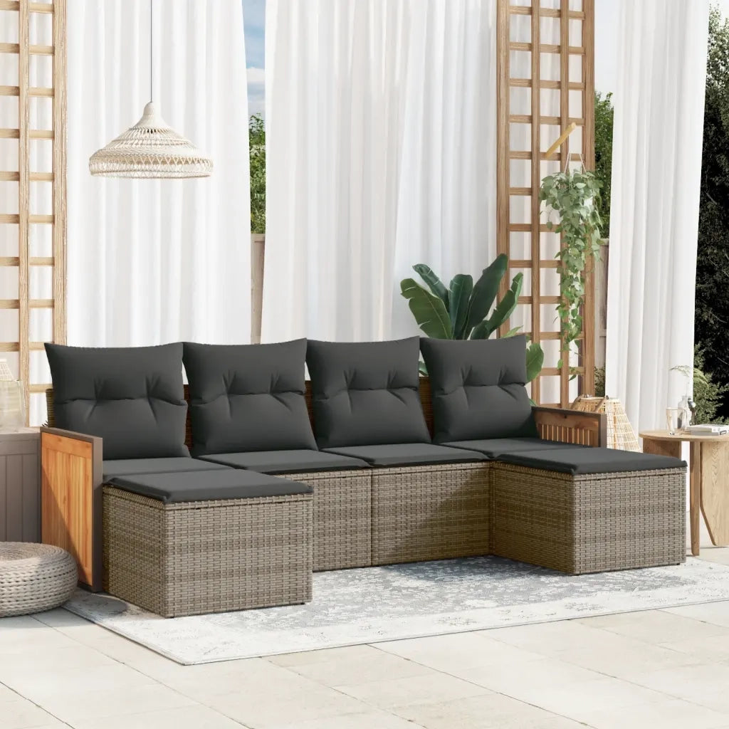 Set Divano da Giardino 6 pz | Set Salotto da Giardino con Cuscini Grigio in Polyrattan