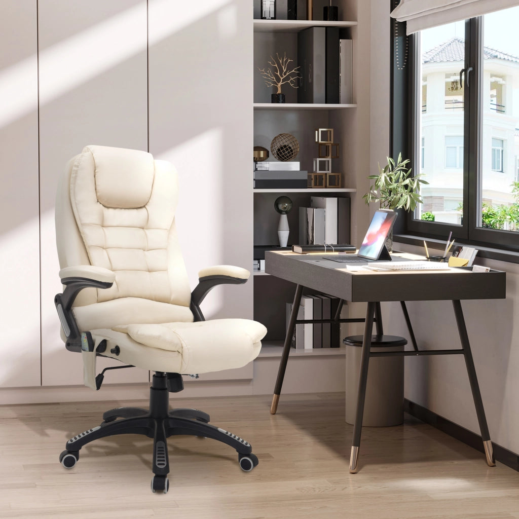 Sedia da ufficio con massaggio e riscaldamento ¨C zephmum ¨C regolabile in altezza, crema e nero