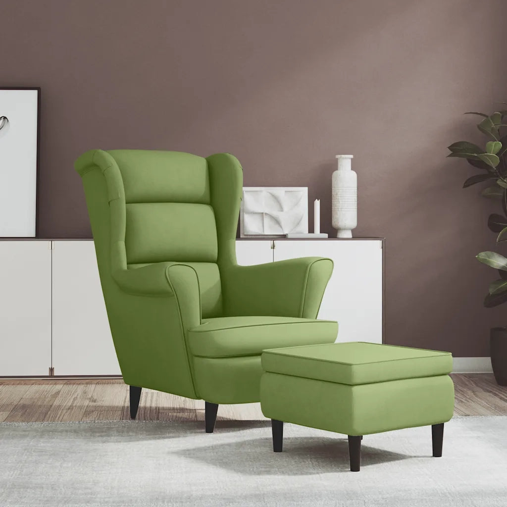 Poltrona | Sedia Relax Schienale ad Ala con Poggiapiedi Verde Chiaro Velluto