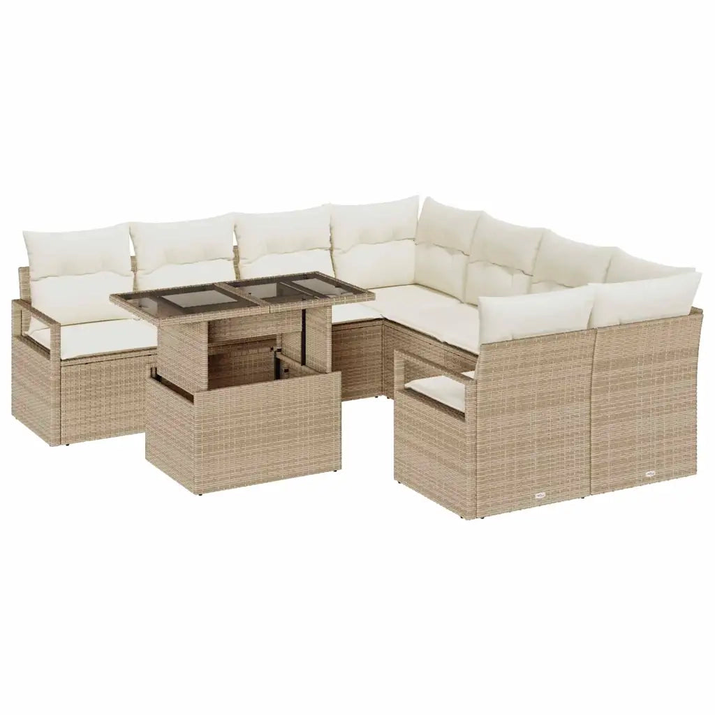 Set Divano da Giardino 9 pcs Beige e Crema polyrattan 3348797