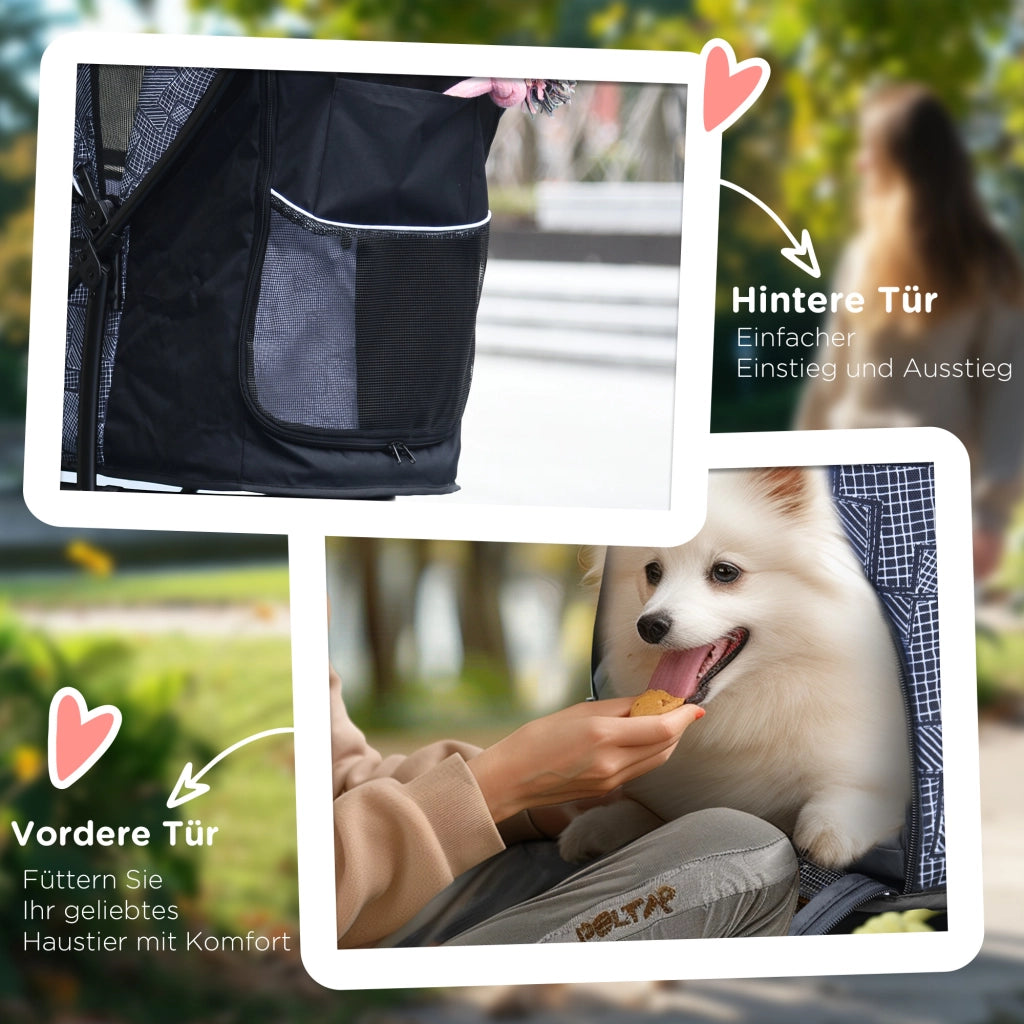 Carrello per Cani Pieghevole con Cuscino e Tasche ¨C Minimal ¨C Grigio 81x48x99 cm