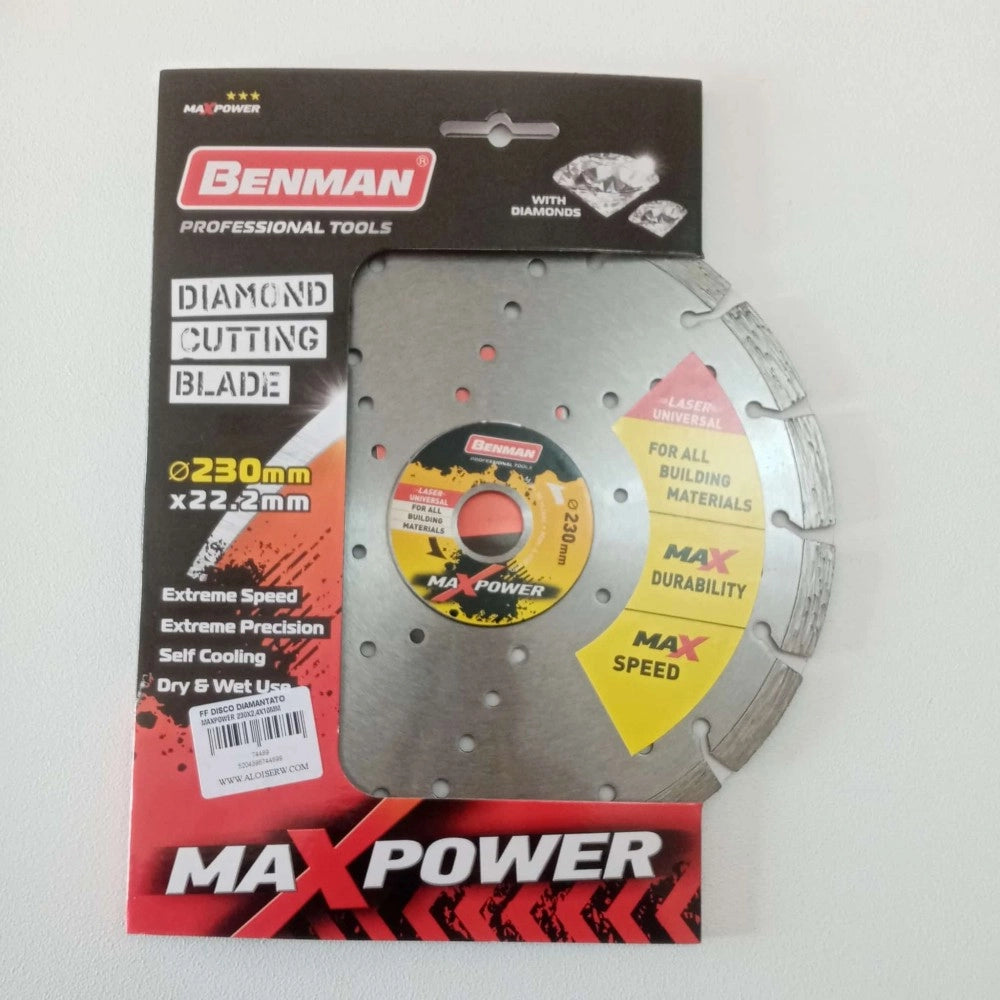 Benman maxpower laser universal 230mm disco diamantato per calcestruzzo armato, rocce dure, materiali da costruzione