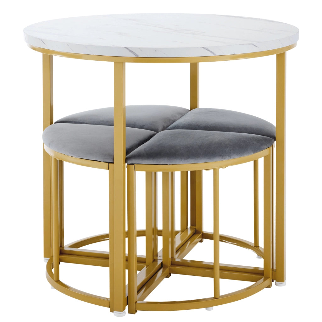 Set Tavolo da Pranzo con 4 Sedie in Velluto ¨C Xylo ¨C Piano MDF, Telaio Dorato, Grigio
