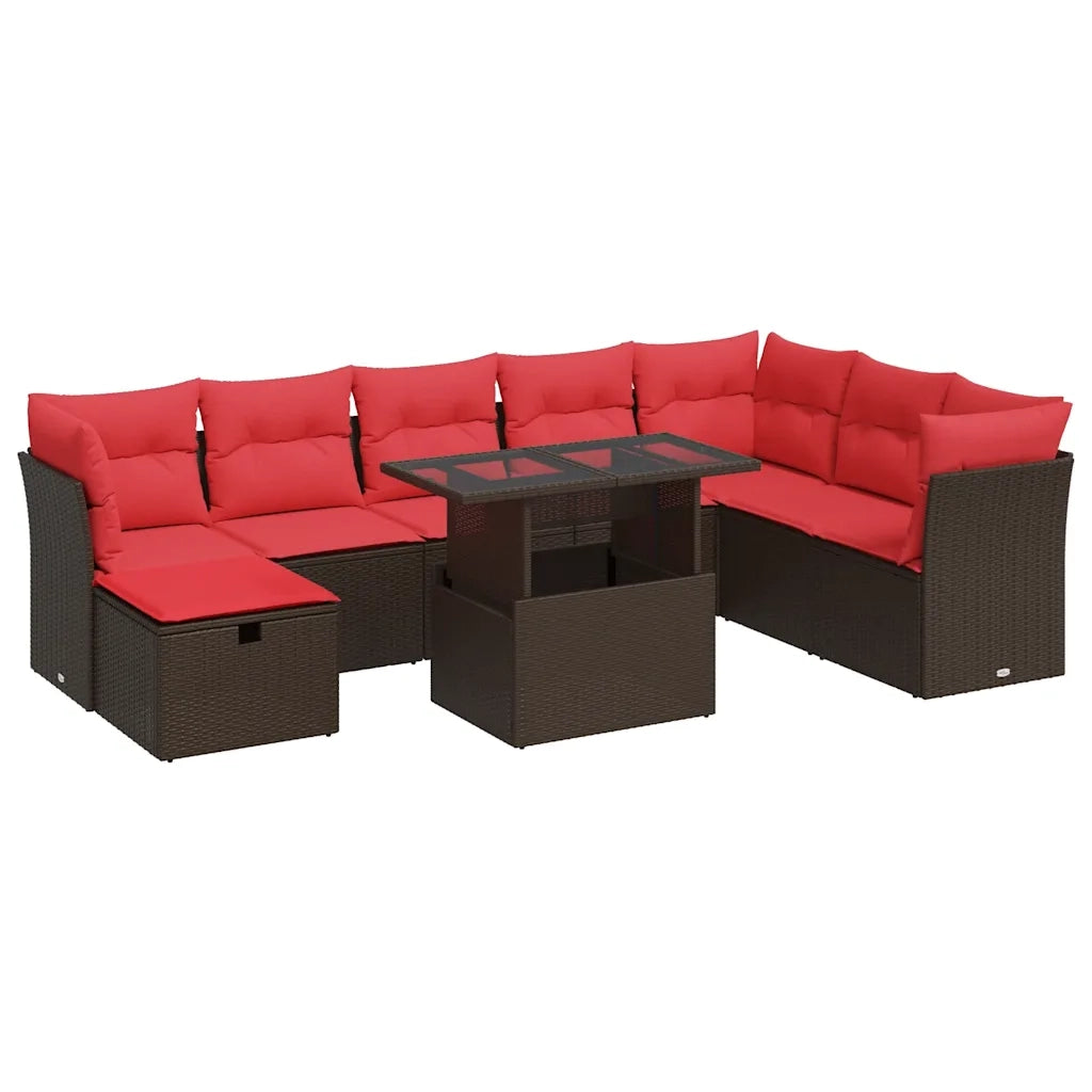 Set Divani Giardino 9 pz con Cuscini Marrone Polyrattan Acacia 3327804