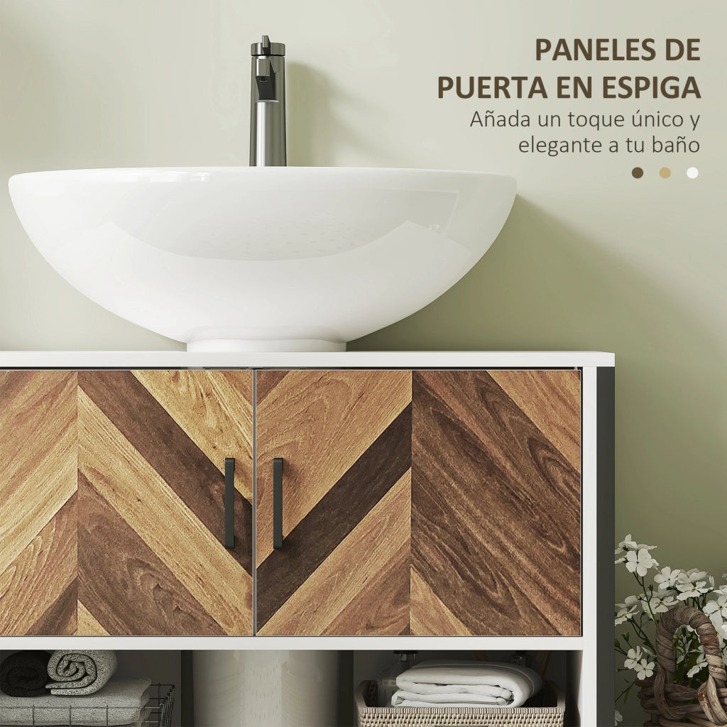 Mobiletto Sottolavabo con Ante e Ripiano ¨C zephmum ¨C Crema e Nogal 80x40x60 cm