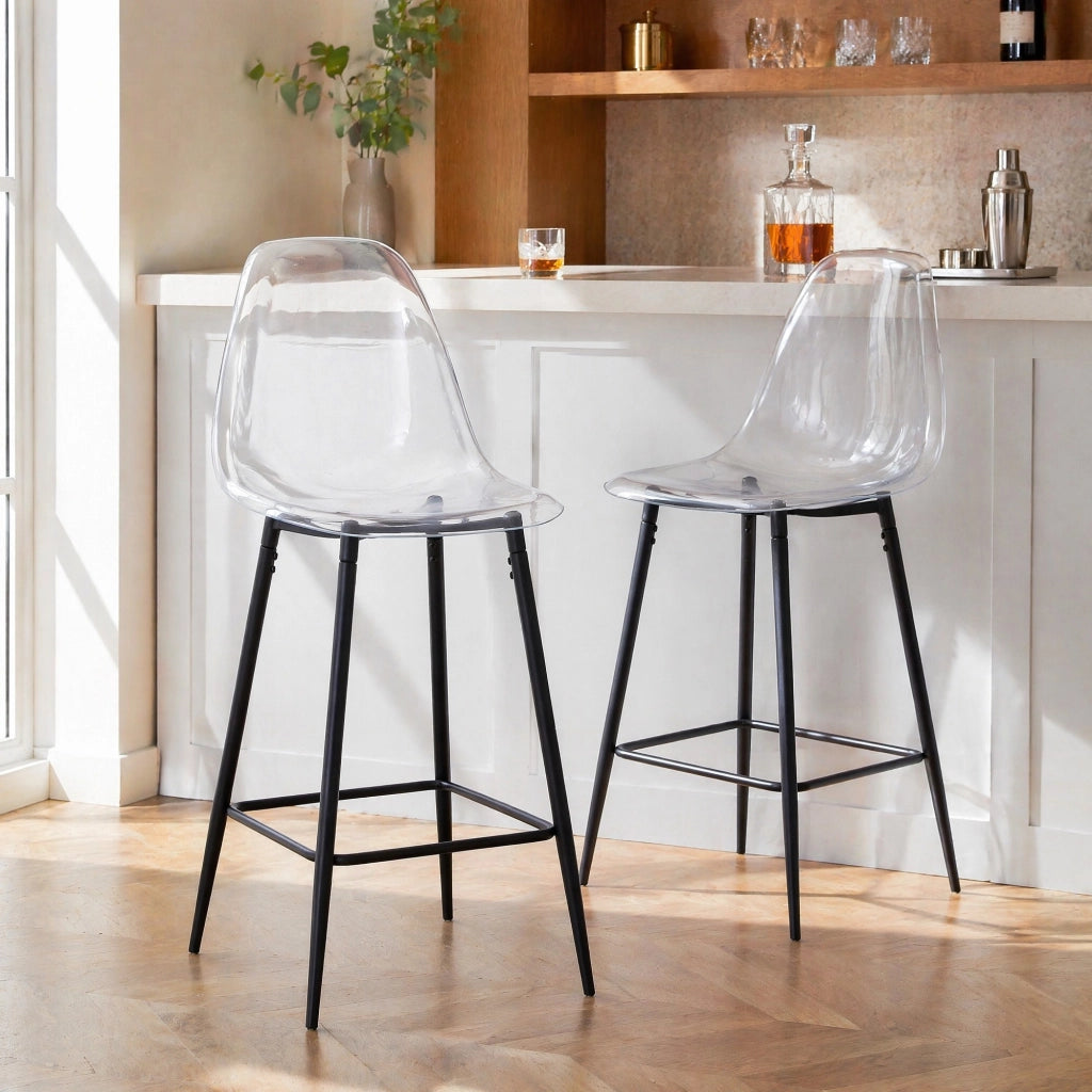 Set di 2 sgabelli da bar - con poggiapiedi e design moderno - in plastica - nero