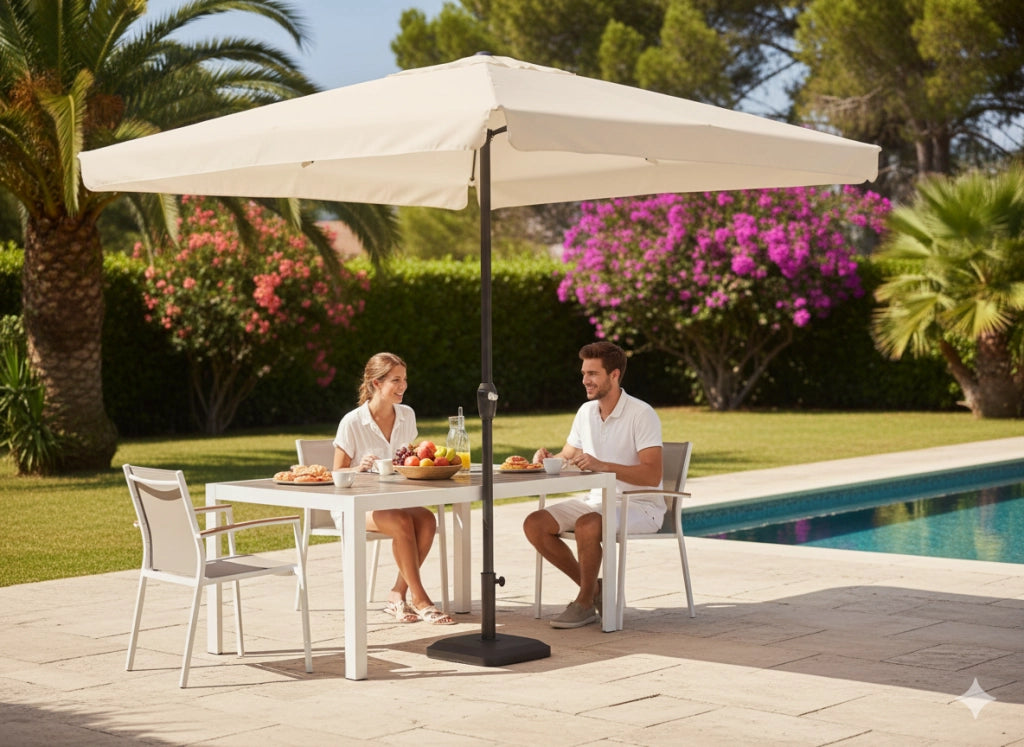 Ombrellone Quadrato da Giardino 3x3 m Palo Ø48 mm Struttura in Acciaio Esterno Écru