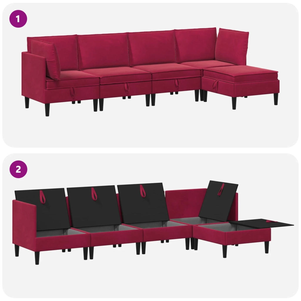 Set di mobili per il soggiorno 5 pcs Rosso Vino Velluto 3413751