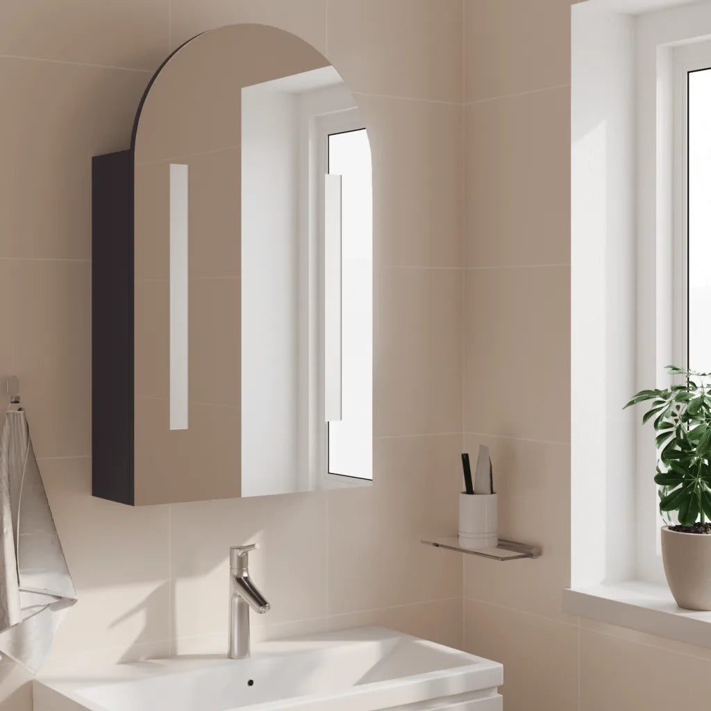 Armadietto Bagno con Specchio e LED-Mobiletto a specchio ad Arco Grigio 42x13x70 cm