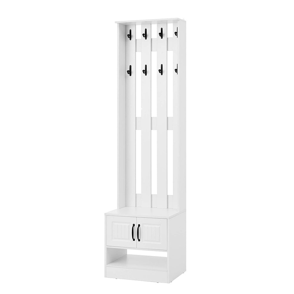 Panchina appendiabiti ingresso 50x36x190 cm - Xylo - 2 ante, schienale con 8 ganci, bianco