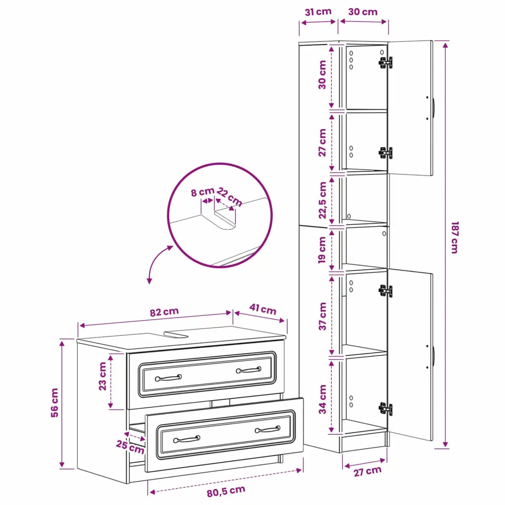Set di Armadi da Bagno da 2 Pezzi UTRECHT Rovere Sonoma 3417569
