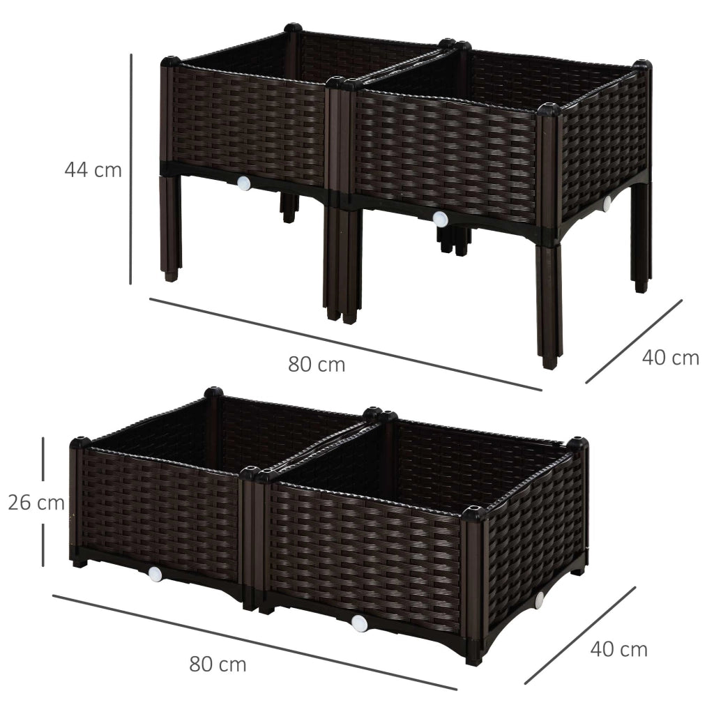 Set 4 Fioriere Quadrate da Giardino ¨C Xylo ¨C Effetto Rattan Marrone 40x40x26/44 cm