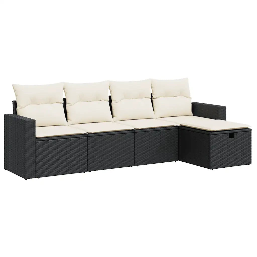 Set Divani da Giardino 5 pz con Cuscini in Polyrattan Nero 3325362