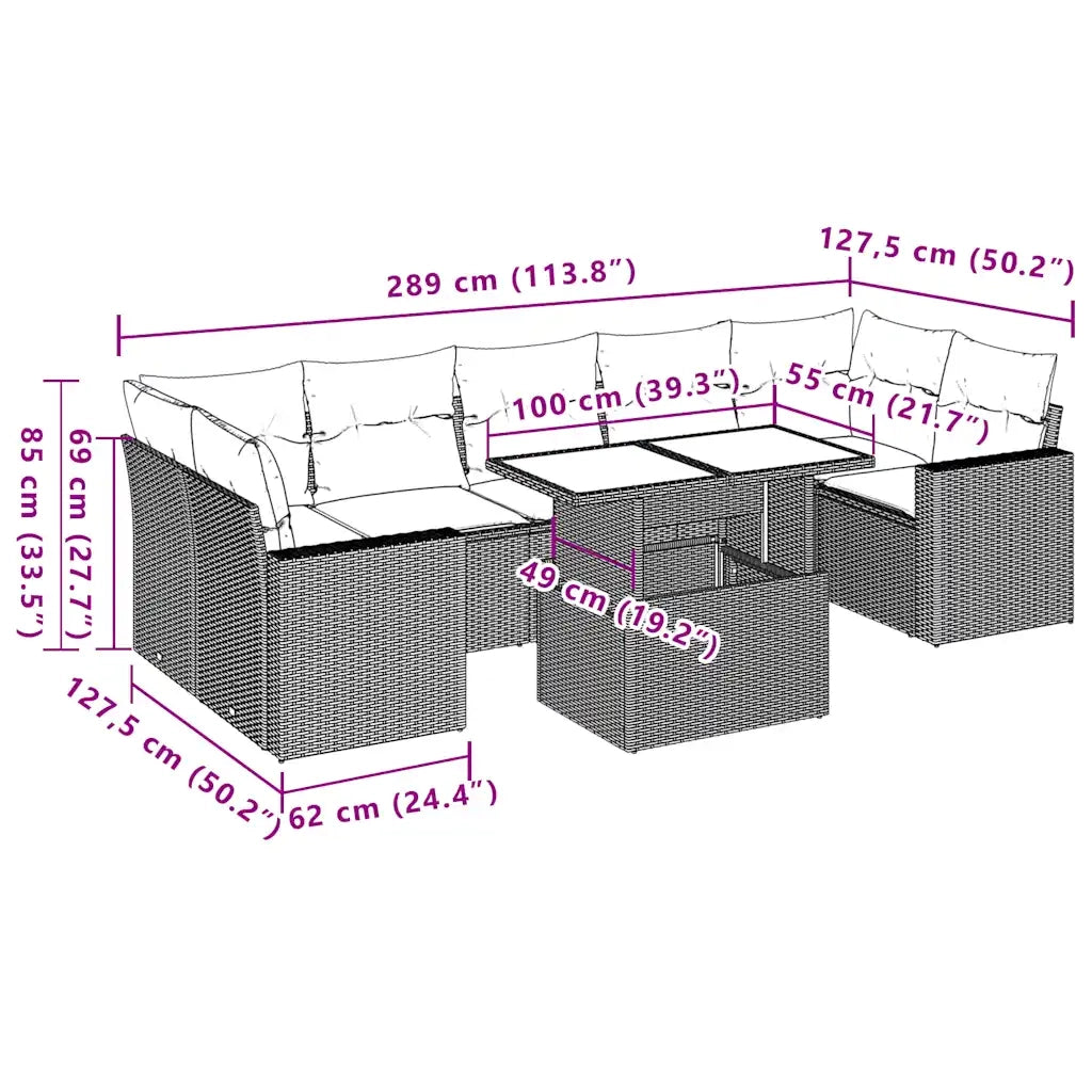 Set Divani da Giardino 8 pz con Cuscini Marrone in Polyrattan 3267154