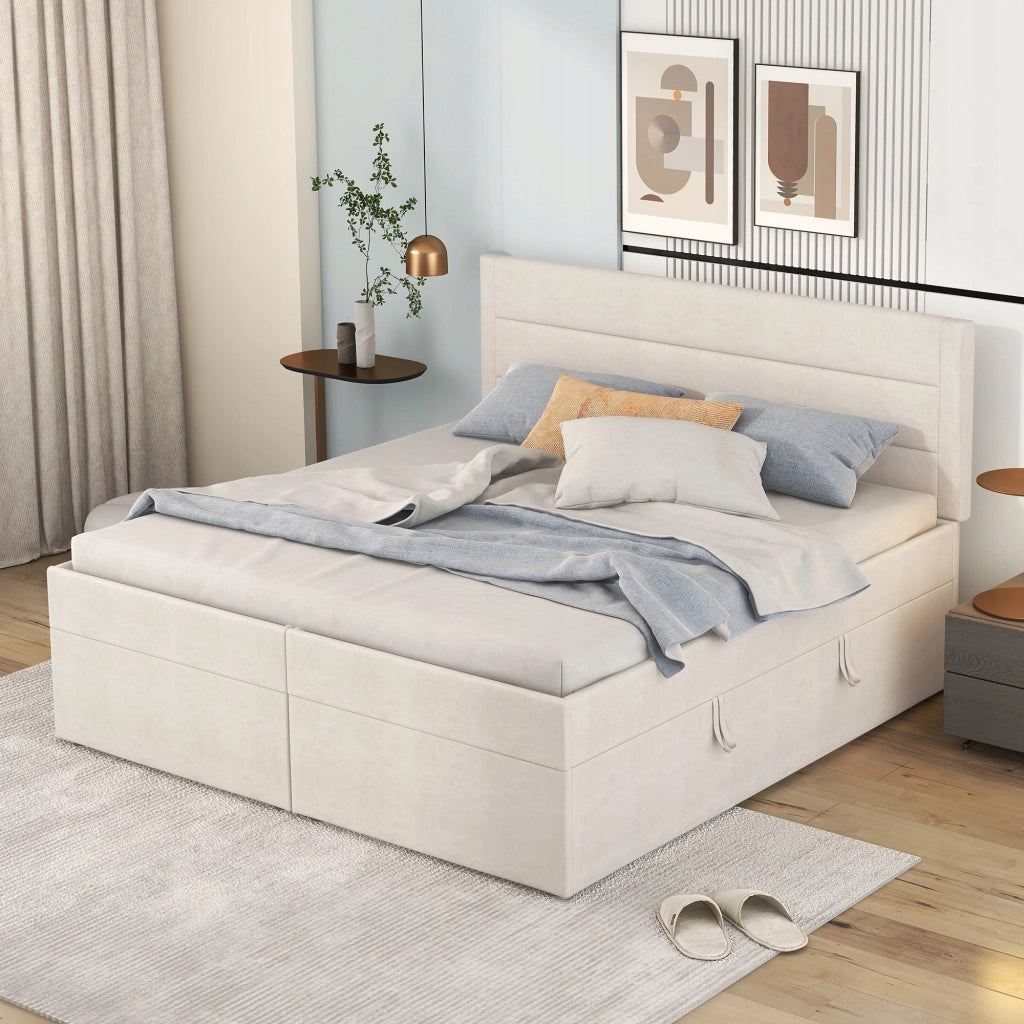 Letto imbottito - Xylo - 140x200 - Beige - Struttura in metallo